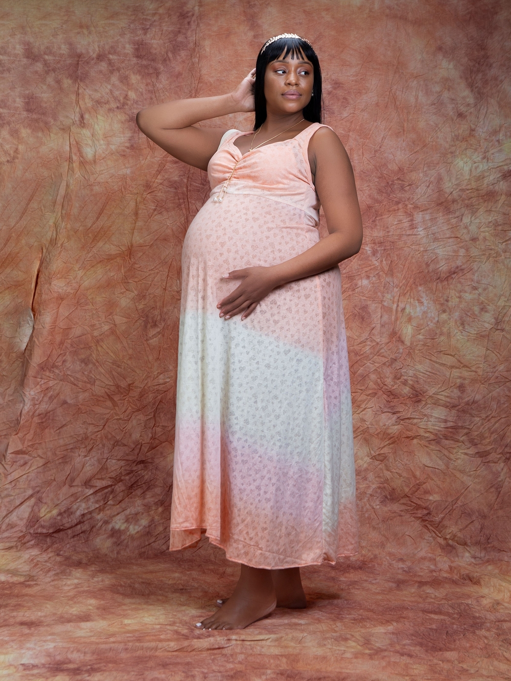 Sleeveless Peach Ombre Maternity Maxi Dress